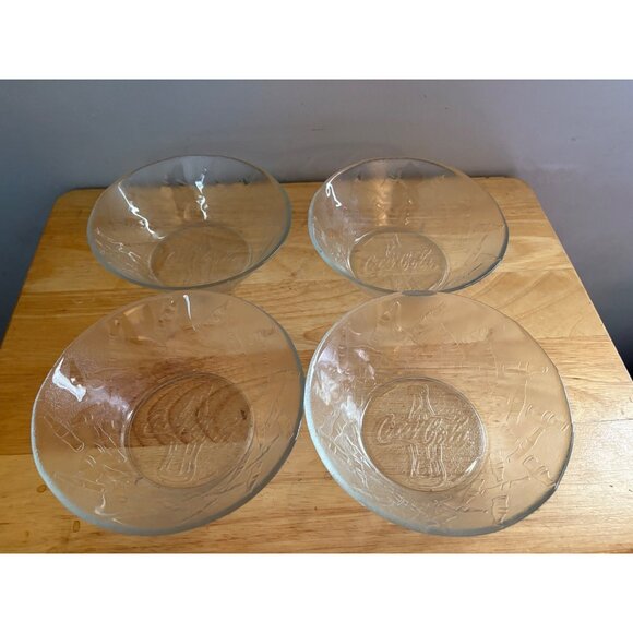 Set Of 4 Vintage Coca-Cola Coke Embossed Glass Dessert Bowls With Bottle Design - Picture 1 of 5